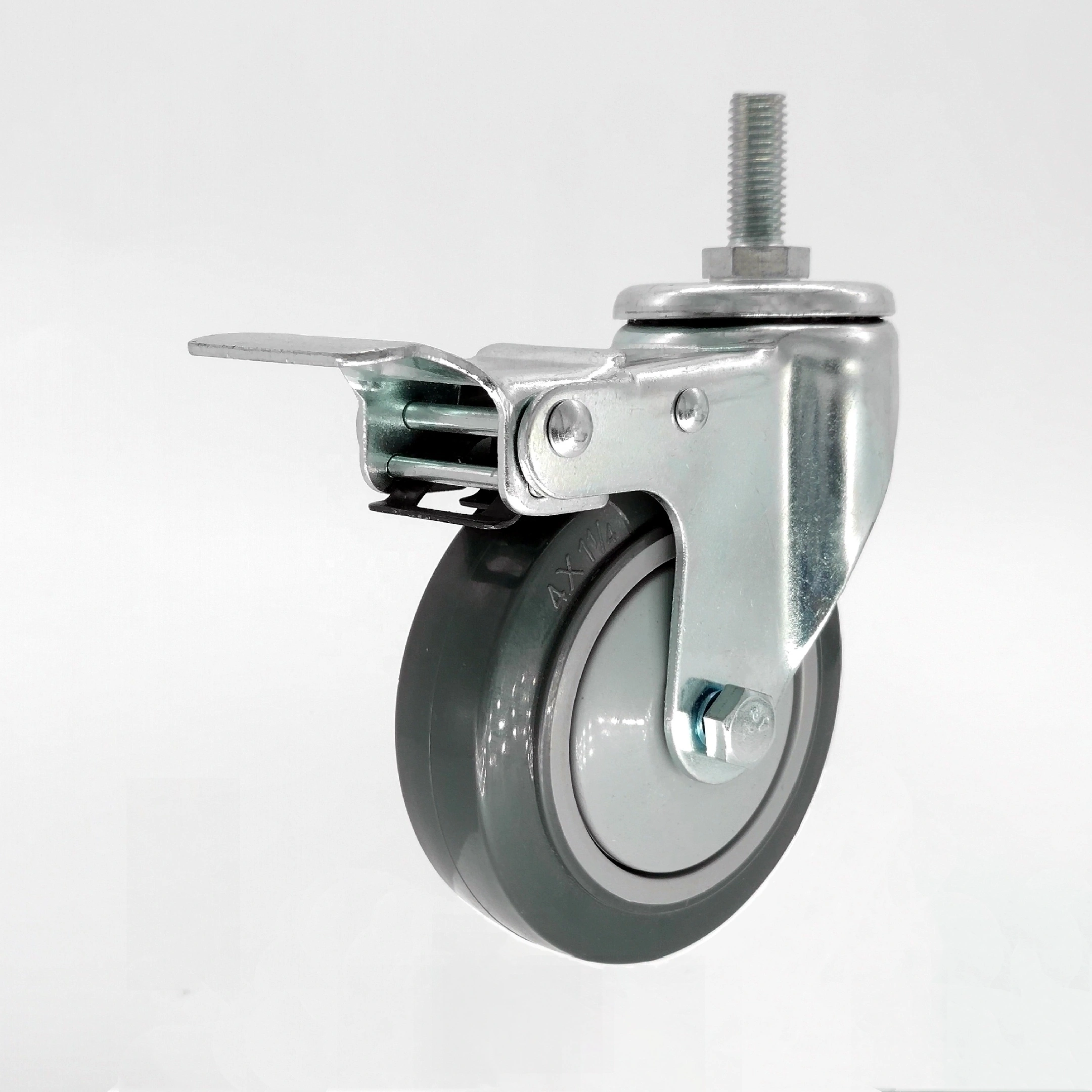 Screw Threaded Stem Total Brake 4 Inch 100 mm Plastic Thread Guard PU Polyurethane Swivel Cabinet Trolley Caster Wheels 1