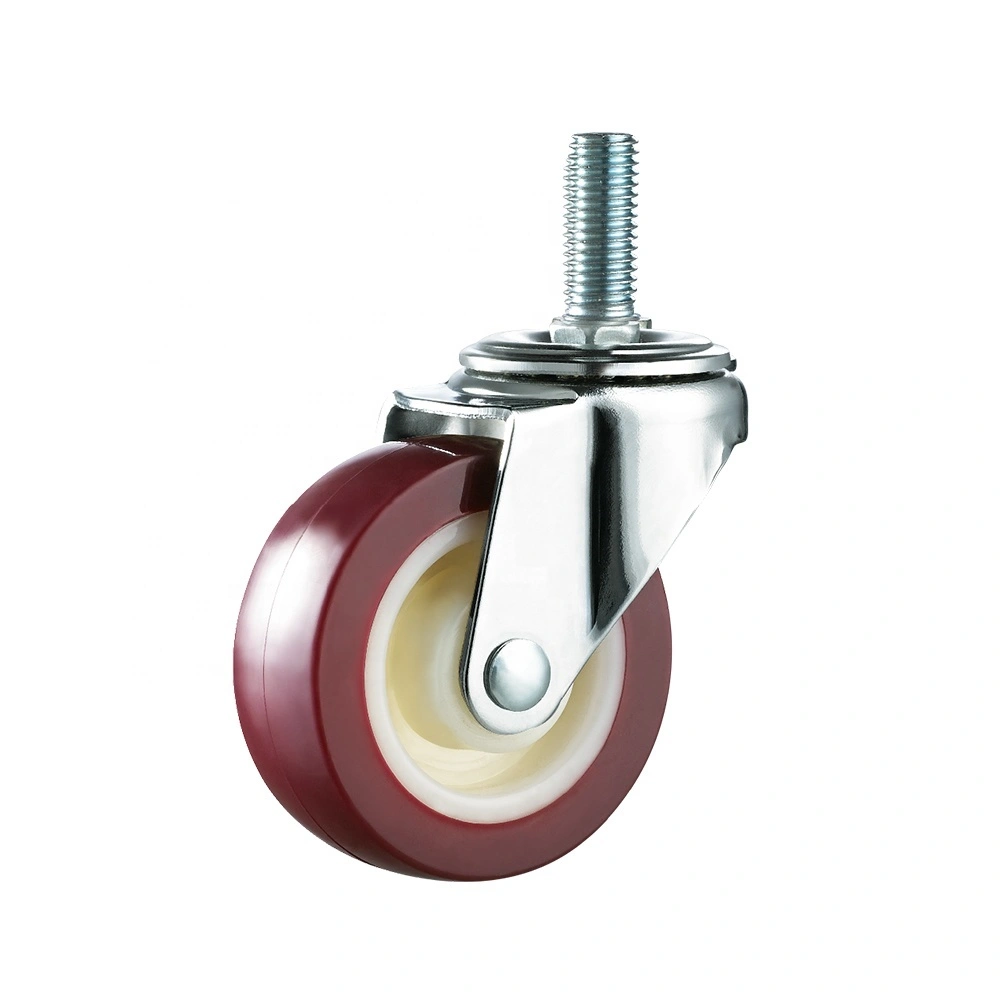 Caster Wheels 50mm Red Polyurethane Threaded Stem Swivel PU Low Profile Caster Wheel 1