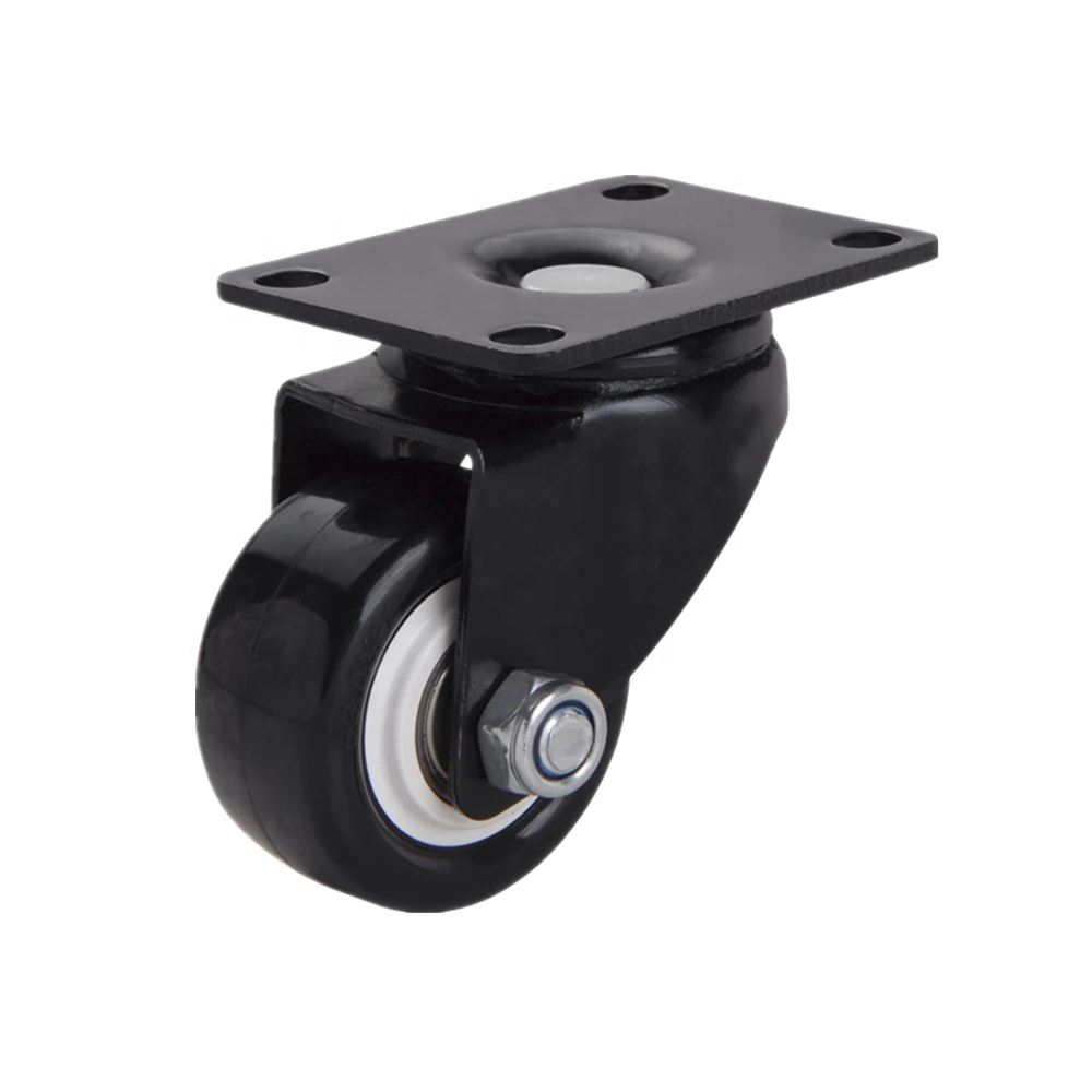 2 50mm Box Packing Swivel And Dual Brake Heavy Loading Easy Moving Top Plate Furniture Black PVC Caster Wheel 1