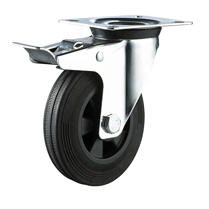 3 4 5 6 8 Inch Black Themoplastic Rubber Industrial Wheel Top Plate Swivel with Total Lock Brake Casters for Trolleys 1