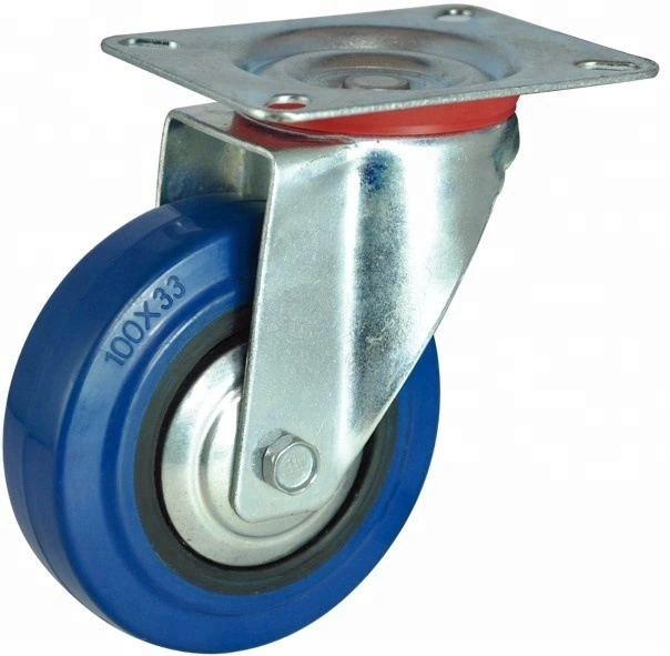 4 inch Industrial blue swivel roller bearing rubber wheel 1