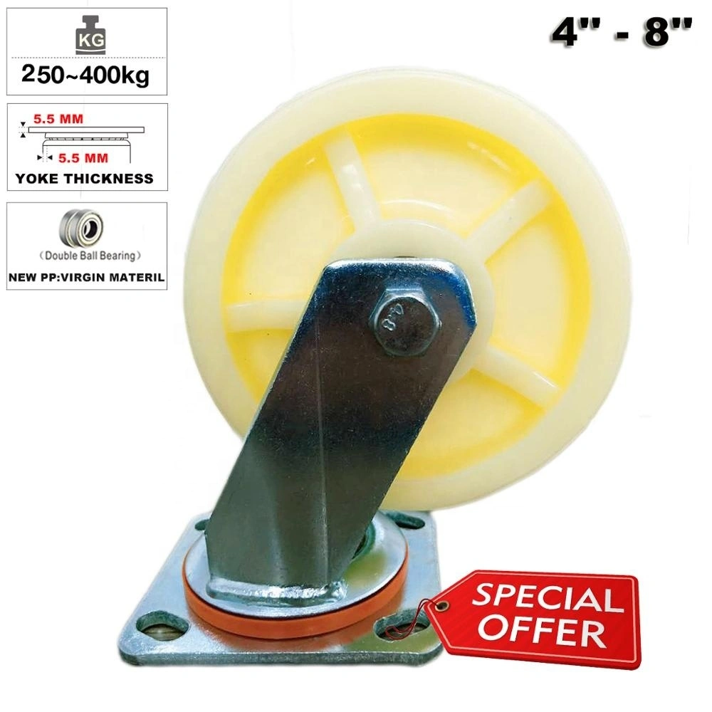 Industrial Trolley Galvanized Steel Plate 6 Inch 150 mm PP Swivel Heavy Duty Caster Wheel 1