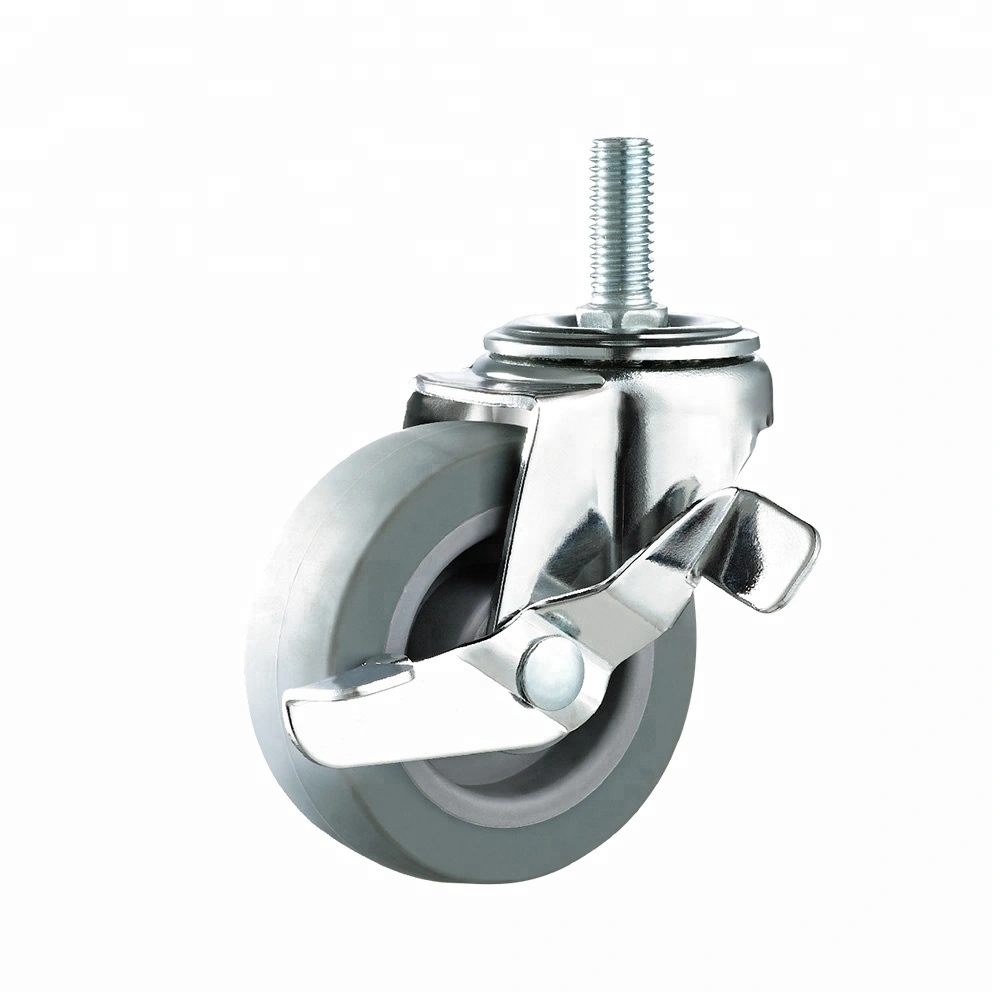2 Inch TPR Threaded Side Brake No Noise Durable Non Slip Small Furniture Diameter 50mm Load Capacity 25KG Swivel Mini Caster 1