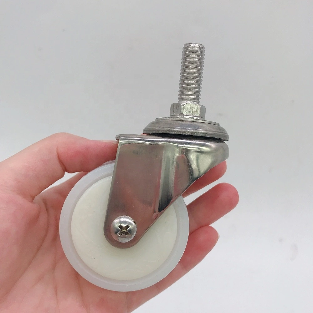 Small 50mm 2inch Stainless Steel SUS 304 Light Duty Nylon Caster Wheel with threaded stem 1