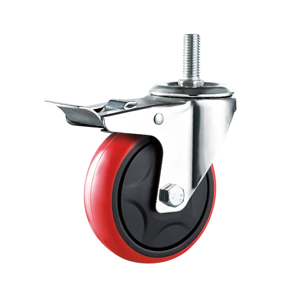 4 Threaded Stem Swivel Industrial Trolley PU Caster Wheels with Brake 1