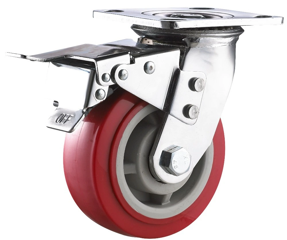 5 inch Heavy duty PU caster wheel swivel breaking 1