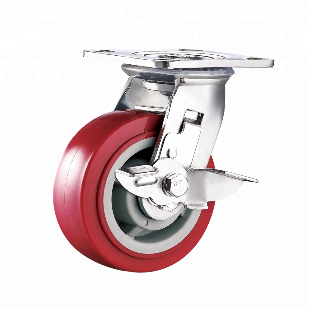 Patent braking heavy duty swivel PU caster wheels with brakes 2