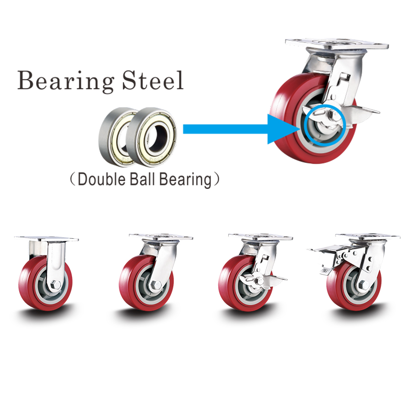 Patent braking heavy duty swivel PU caster wheels with brakes 6