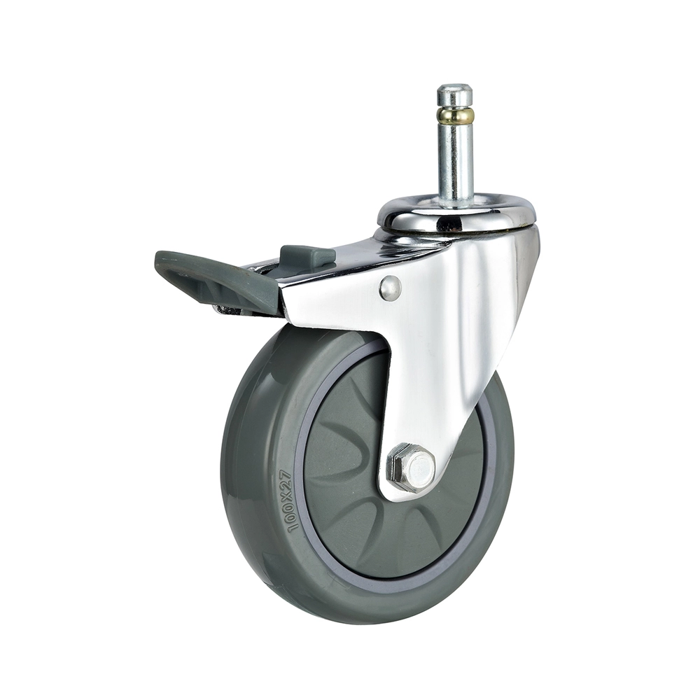Retractable Grip Ring Stem PU 4 inch Dinning Cart Casters 1