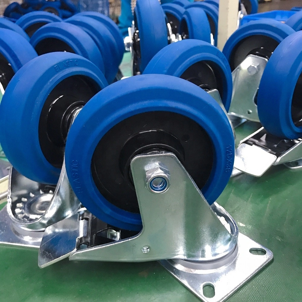100mm 125mm European style China Wheel Blue High Elastic Pure Natural Rubber Caster Wheel 1