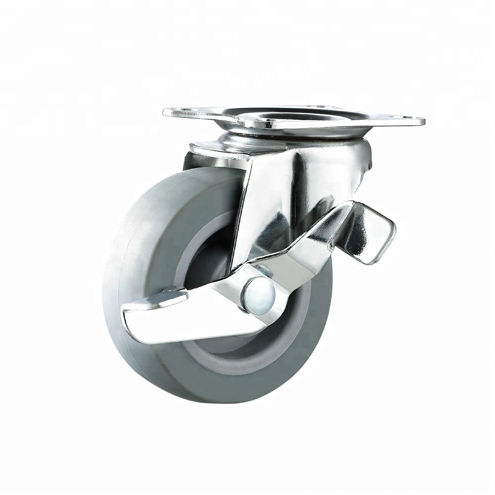 2 Inch Plate Swivel Caster Wheels With Brakes Plain Bearing Small Thermoplasticized Rubber Wheel 1