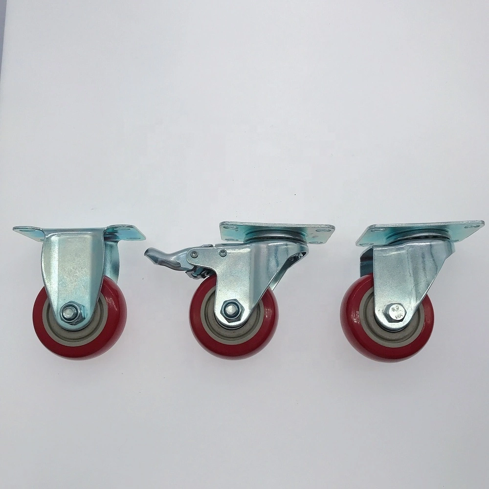 75mm 100mm 125mm Medium Duty Fixed Rotation Total Brake Double Ball Bearing PVC Plastic Wheel Casters 1