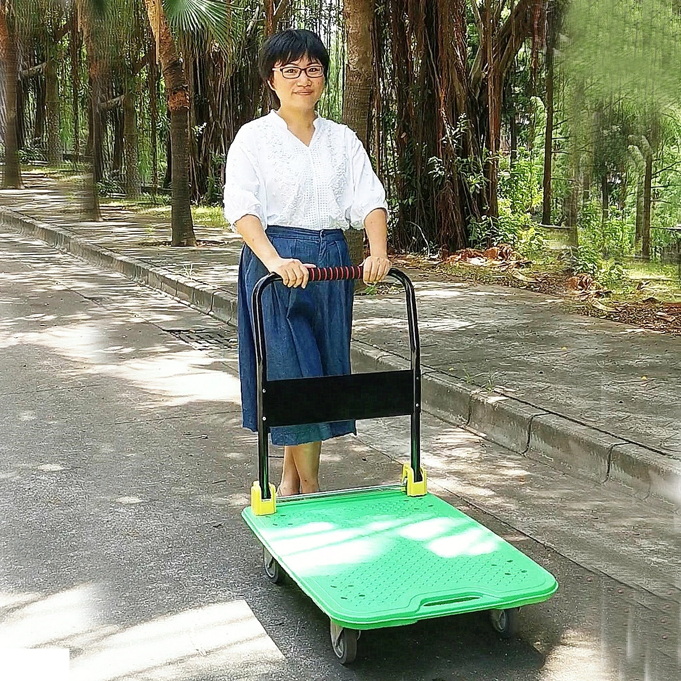 Durable Push Hand Trolley with 4 TPR Swivel Bearing Plastic Wheels660 Lbs Capacity Green Folding Platform Truck Flatbed Cart 1
