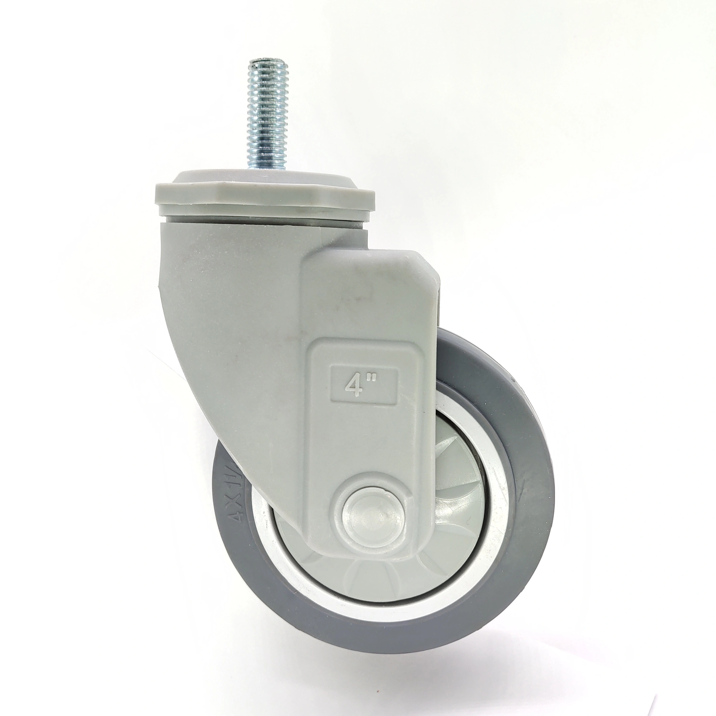 Medium Duty 4 Inch 100 mm Thread Guard High Strength Nylon Bracket Threaded Stem Elastic Grey TPR Caster Wheel 1