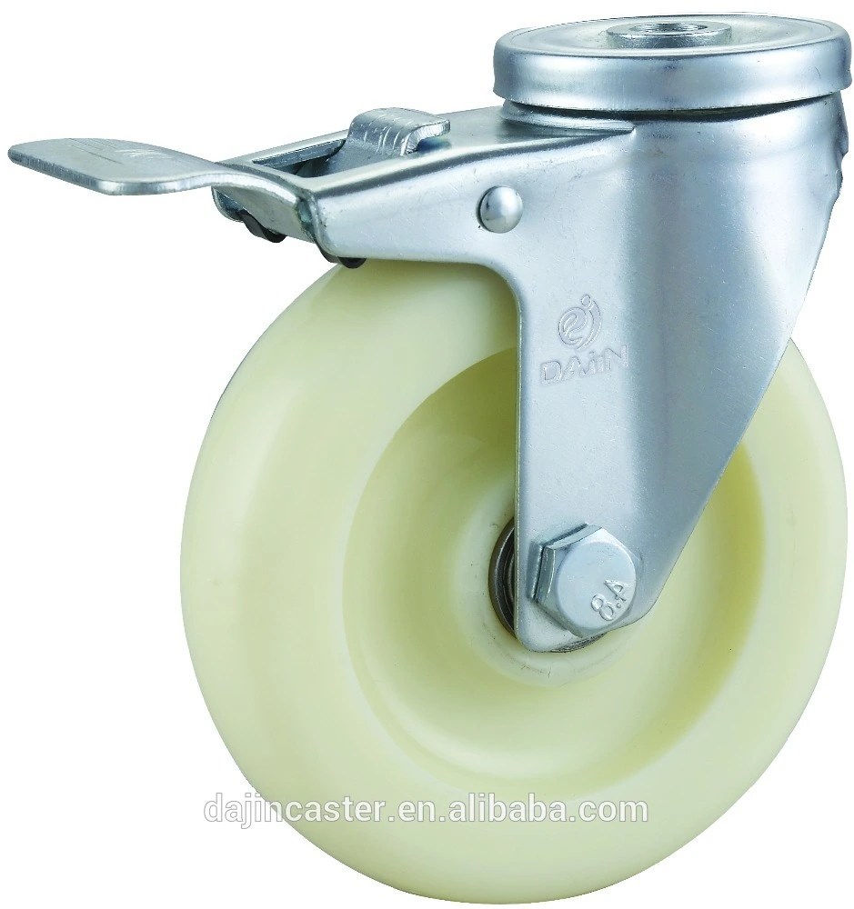 3 Inch Bolt Hole Swivel With Locking Brake White Polypropylene Wheel with Zinc Plated Castors For Handling Trolleys 1