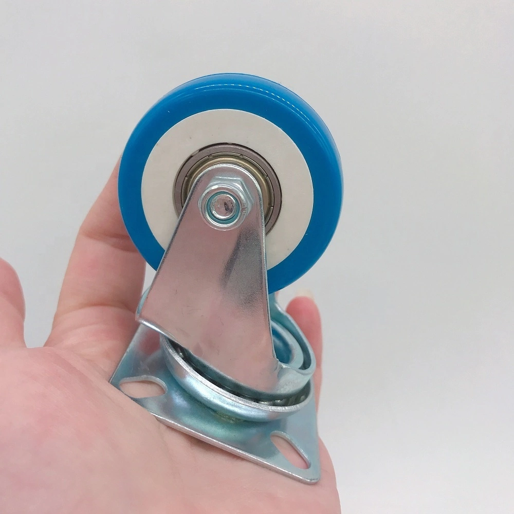 50mm Blue PUcasters wheel with double ball bearing 2 inch Blue PU castors wheel with top plate for display cabinet 1