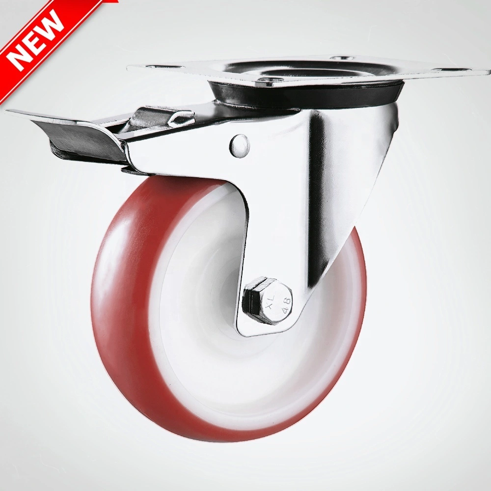 European Style Industrial Waterproof Caster Heavy Duty Swivel Transport PU Round Rim Wheel Nylon Core Locking Carts Caster 1