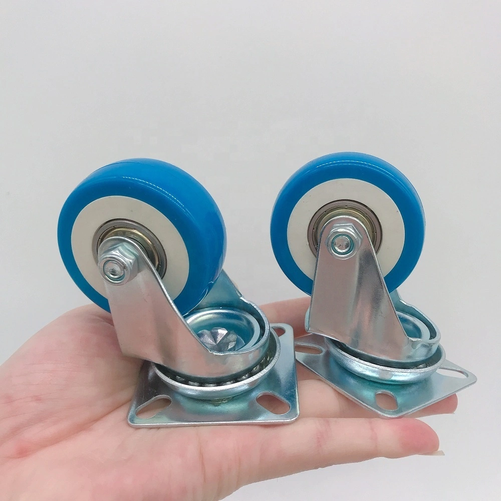 2 Blue Color Double Ball Bearing Furniture Move Polyurethane PU Wheel Swivel Caster 1