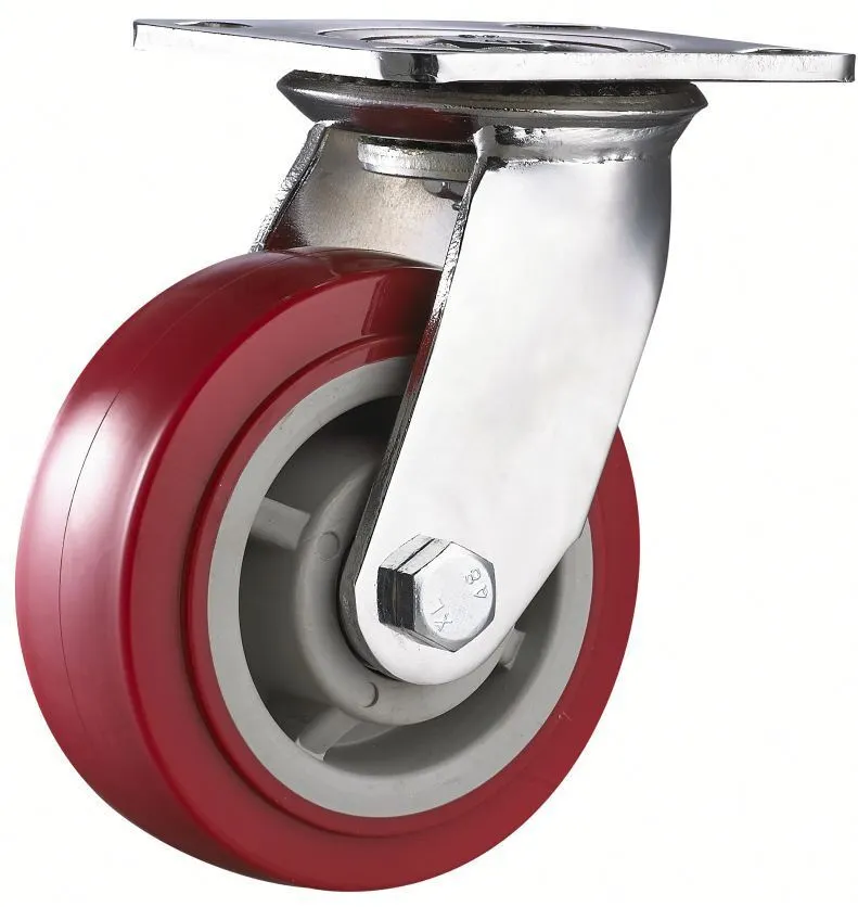 8 inch PU double ball bearings swivel Zinc Plated Steel yokeHeavy duty wheel caster 1