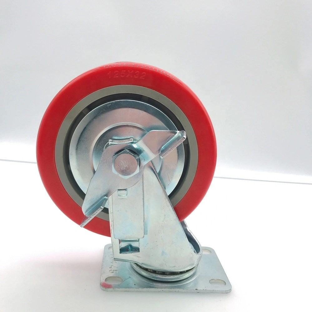 Korean Style Wheel Locking Brake Red PVC Plastic Universal Rotation Caster Wheel for Hand Cart 1
