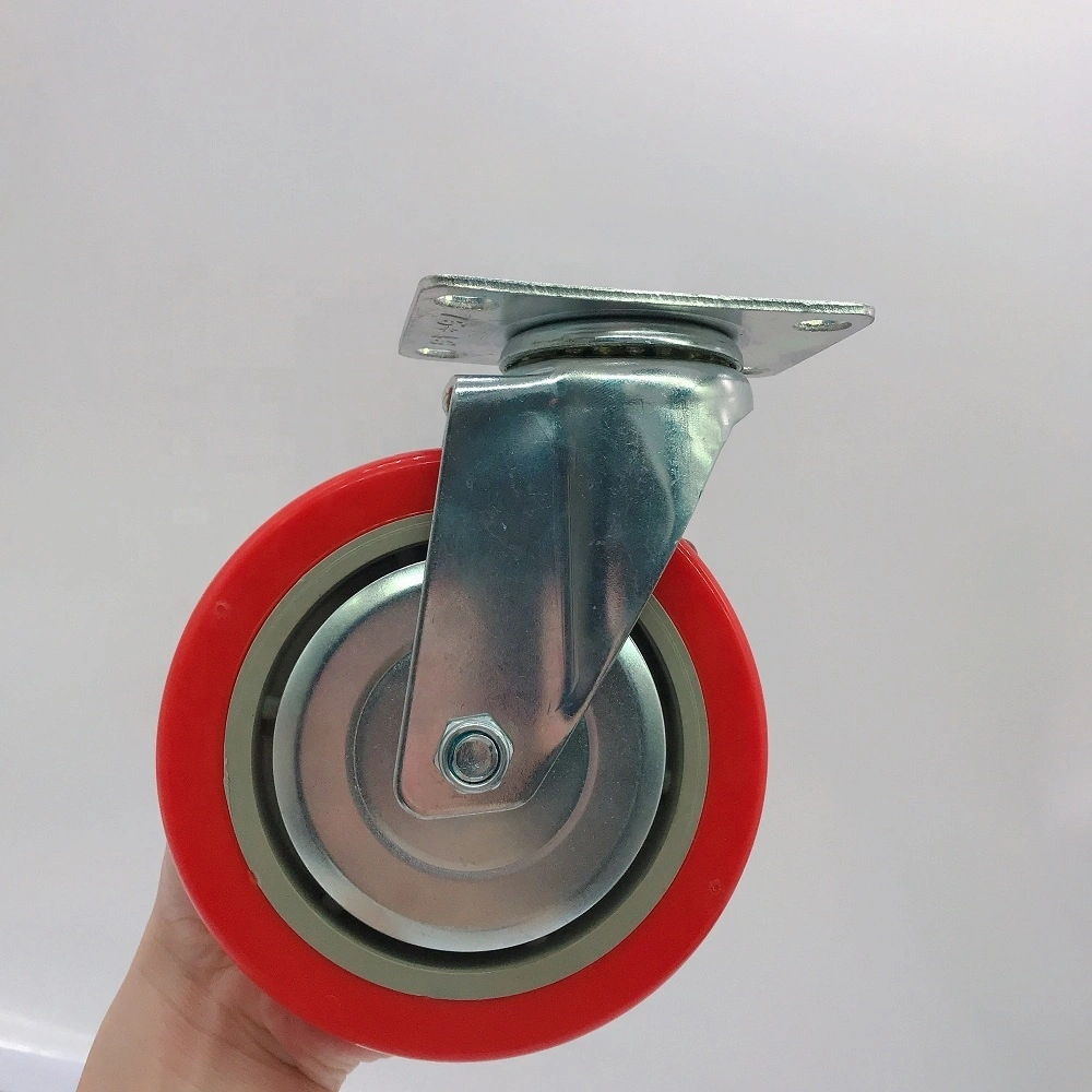 Industrial Korea 3 4 5 Inch Style Medium Duty Single Ball Bearing Red PVC Universal Castor Wheel 1