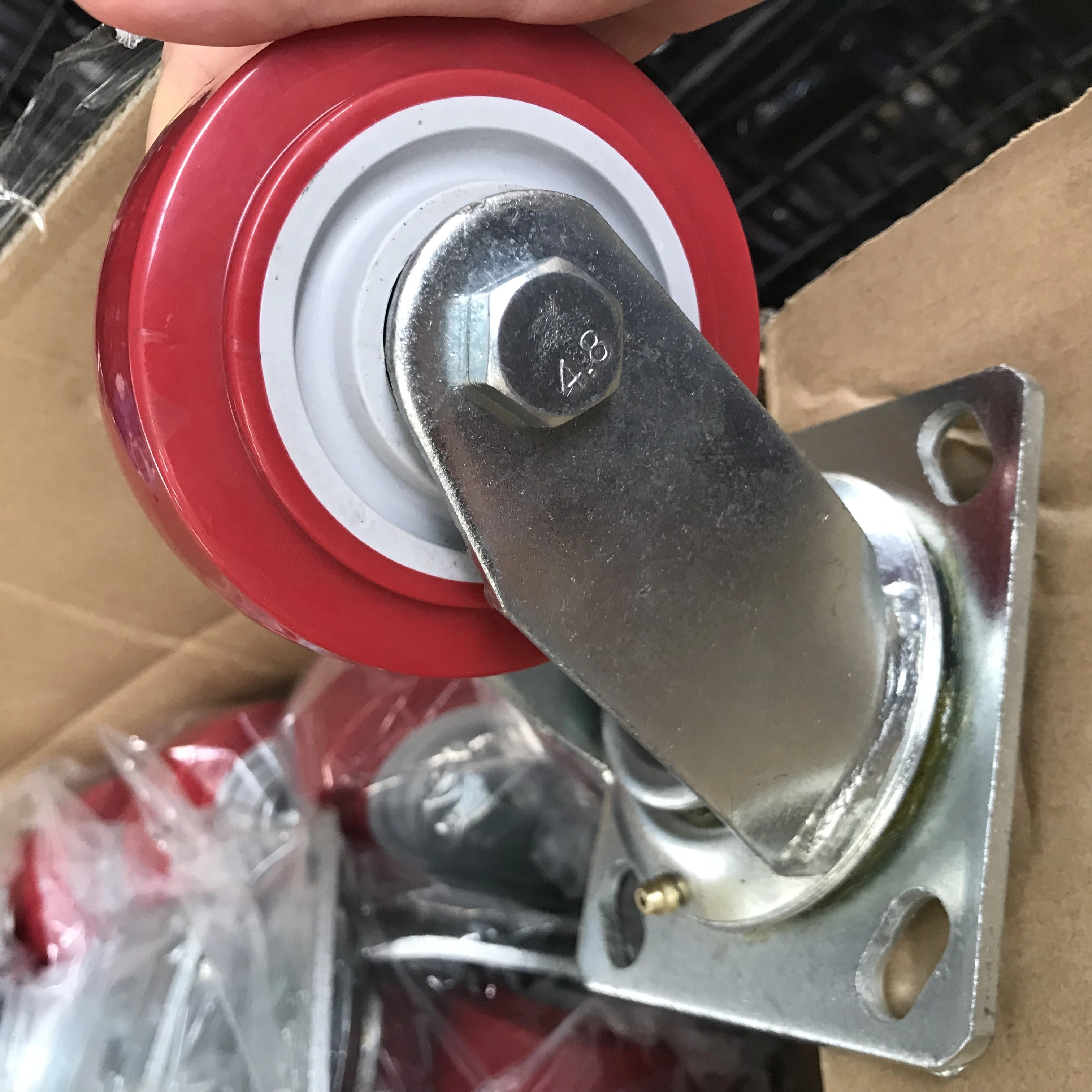 100mm 4 inch China Wheels Big Red Heavy Dtuy Universal brake PU Polyurethane Casters 1