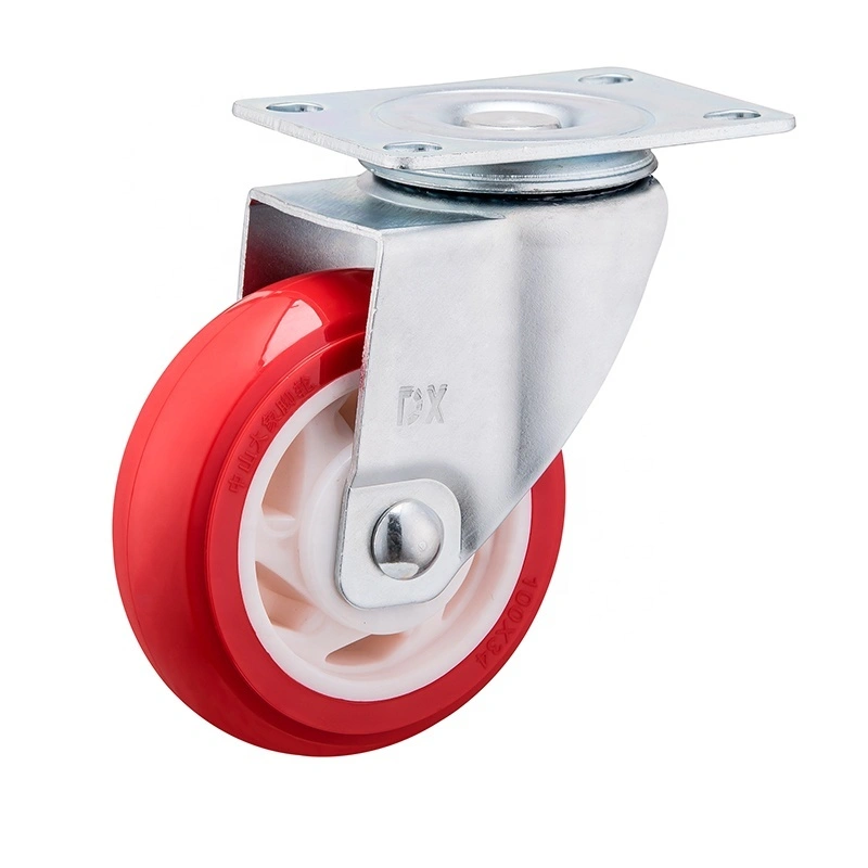 3 4 5 Inch Medium Duty Double Ball Bearing Red PU Swivel Plastic Caster 1