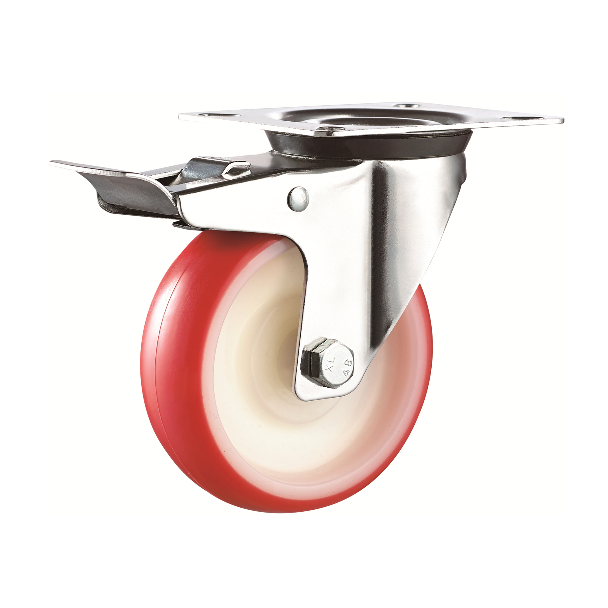 Factory sells Rotating transport equipment industrial caster wheel 4 inch Total lock brake Red PU casters 1