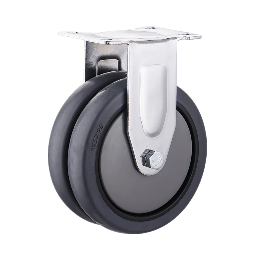 Wholesale 75mm 100mm 125mm Fixed Rigid Plastic Double Wheel Thermo Plastic Rubber Casters for stock selves 1