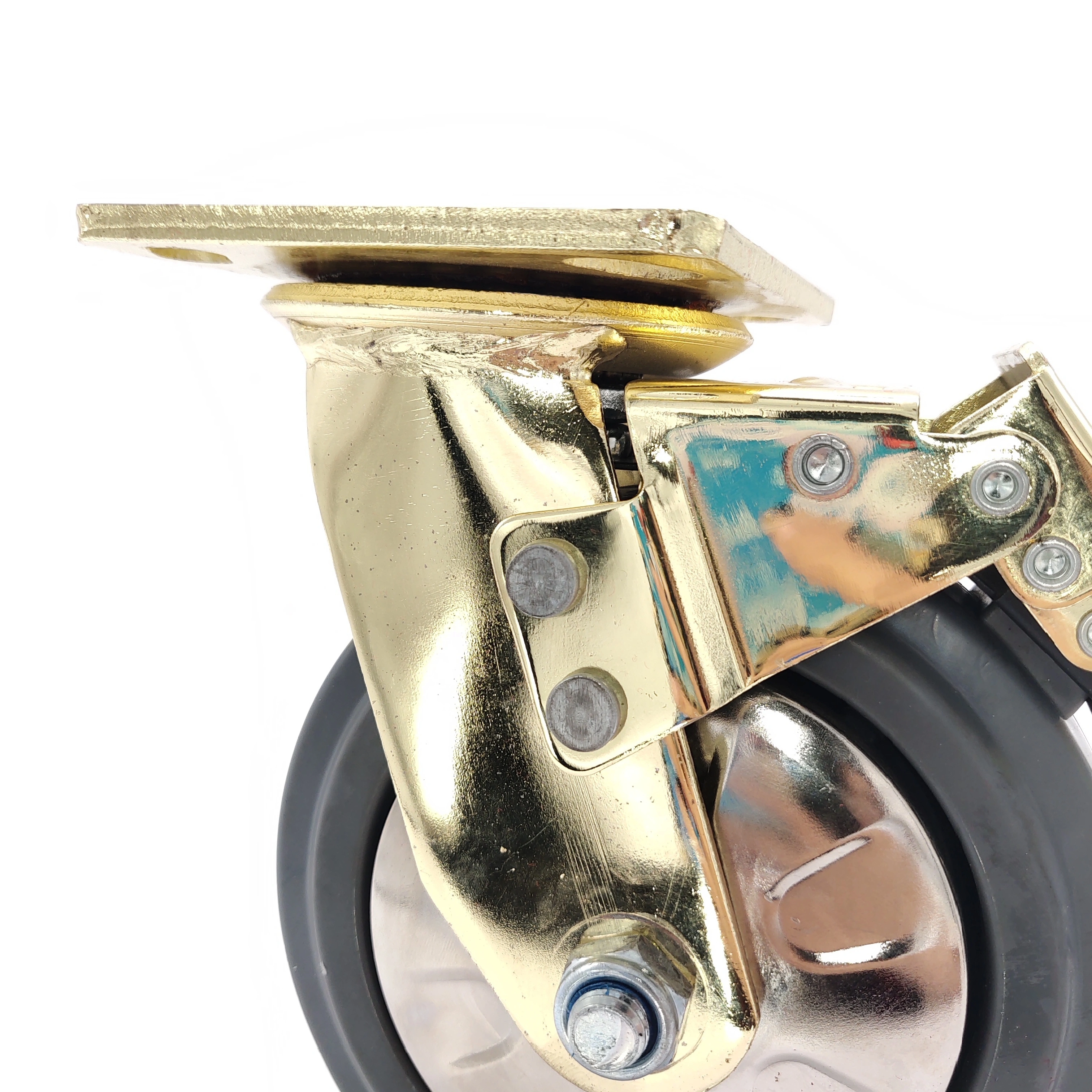 4 5 6 8 inch Gold Plated Dual Brake And Lock High Elastic Metal Thread Guard TPR Swivel Wheel Castor 1