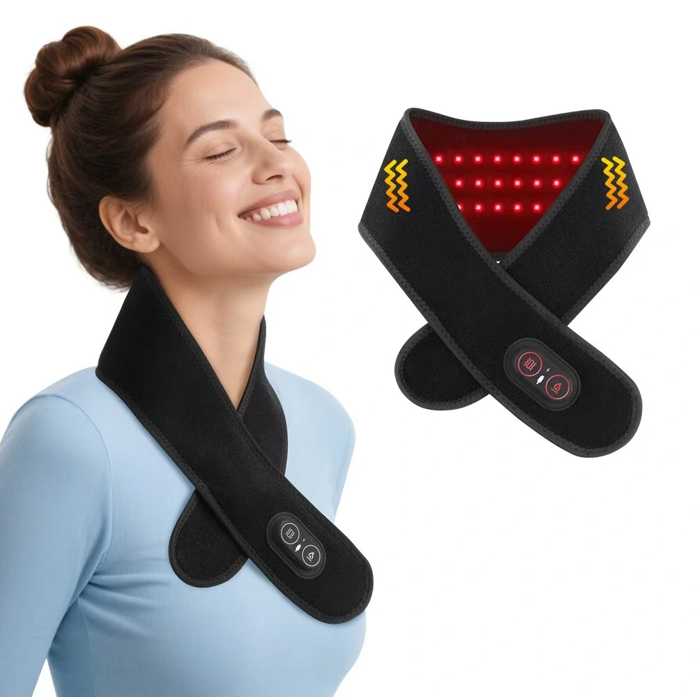 Cordless Neck Heating Pad for Pain, Neck Massager with 660nm 850nm Red Light, Heated Neck Wrap with 3000mAh Rechargeable, 3 Levels Heat & Massage, Black 1