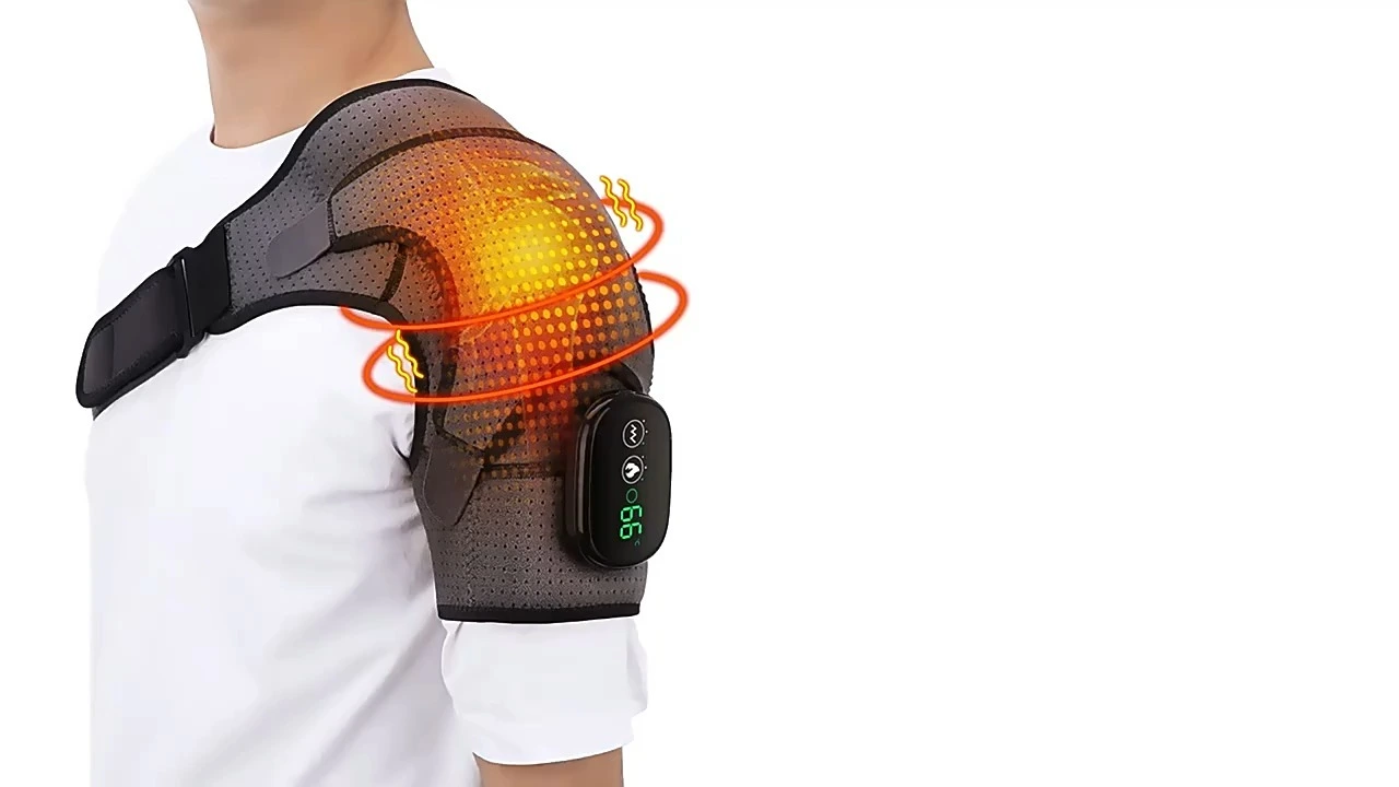 Cordless Shoulder Heating Pad, Shoulder Massager for Pain Relief Deep Tissue, Heated Shoulder Wrap with Heat and Massage for Men Women, Rotator Cuff Pain Heating Pad, Grey nand black 1