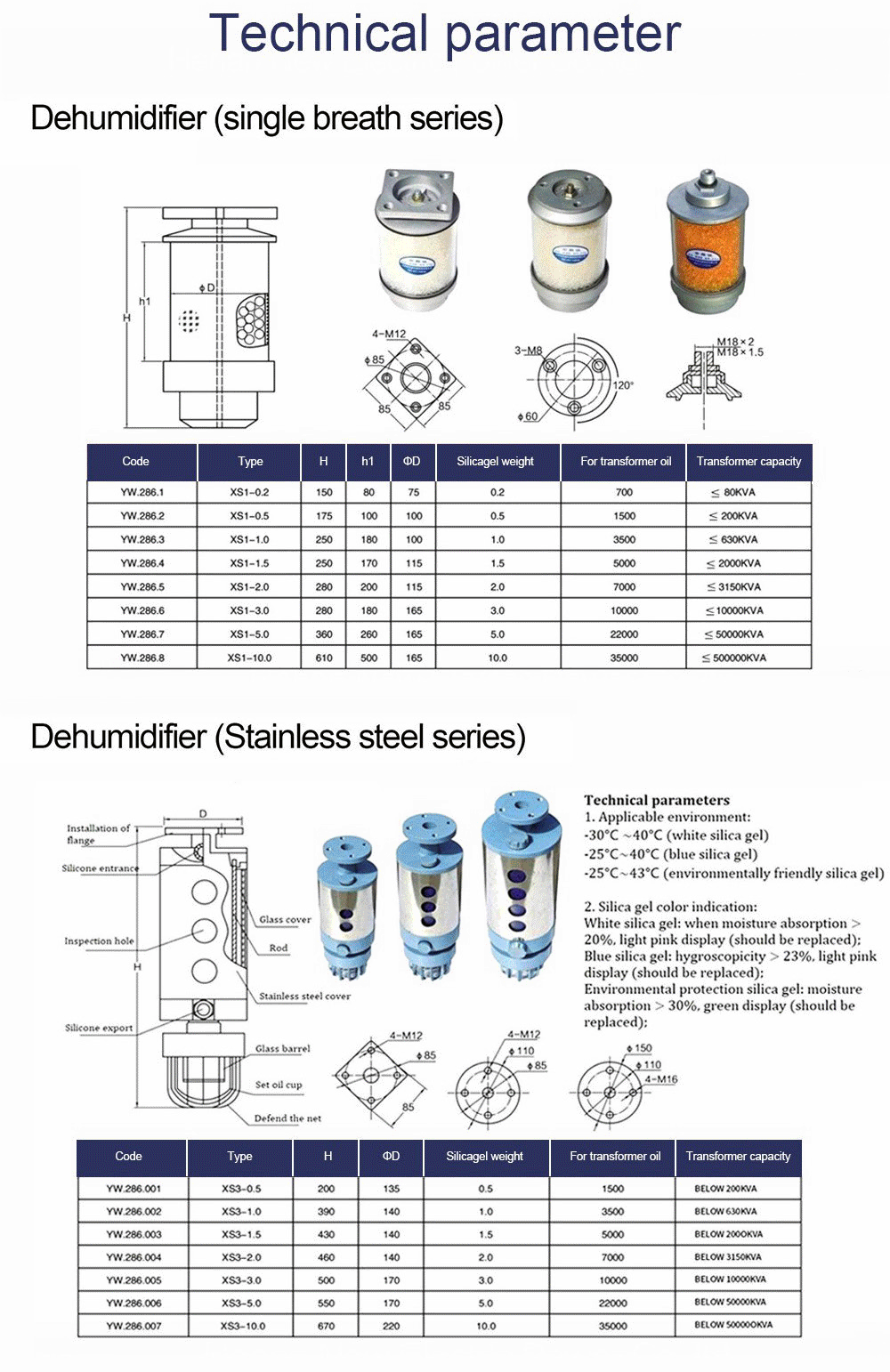 Transformer Accessories Dehydrating Breather Moisture Absorber For Transformer Conservator Xs2-0.5 Hygroscopic Tank 10