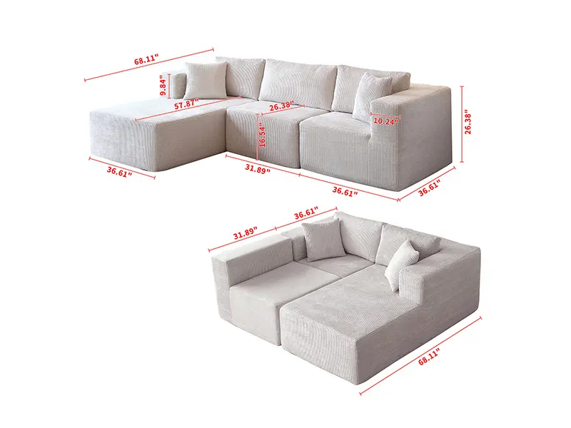 Corduroy Fabric Couch High Resilience Foam and Corduroy Fabrics - - Fansace 7