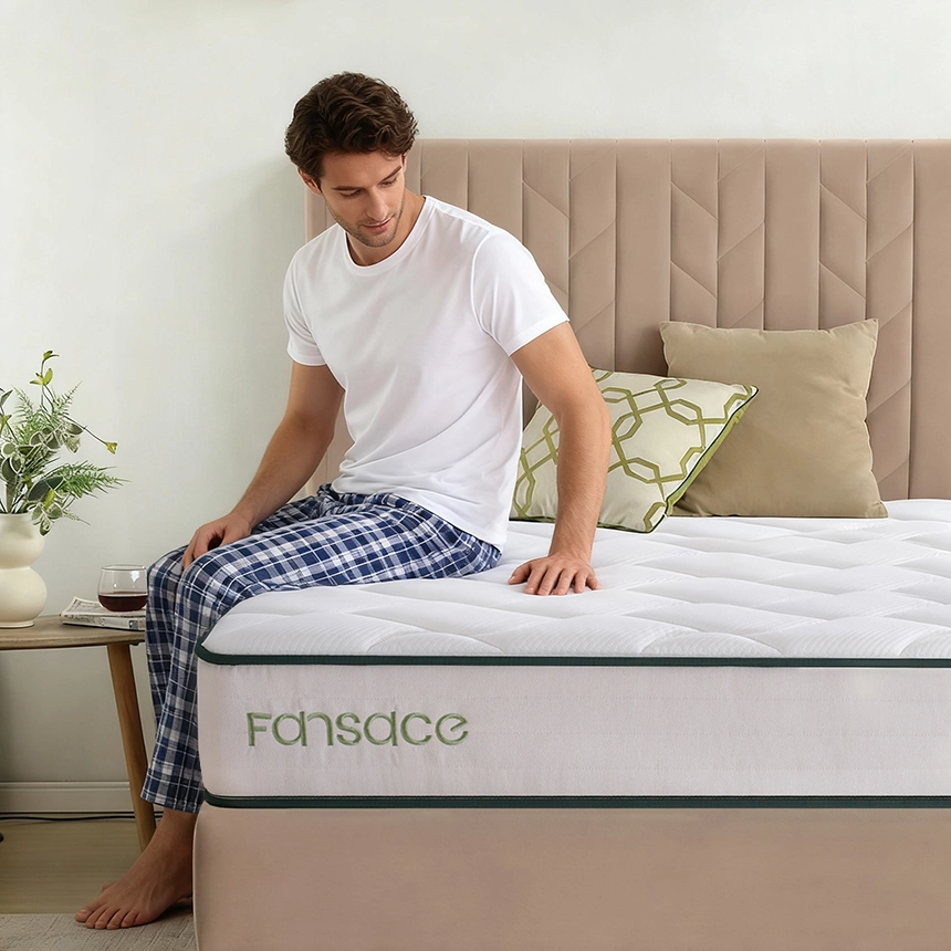 Matelas hybride 21PB-01 de 25 cm (10 pouces) vendu en gros, avec ressorts ensachés de pointe et mousse de soutien lombaire ferme. Facile à transporter et à utiliser au quotidien. 1
