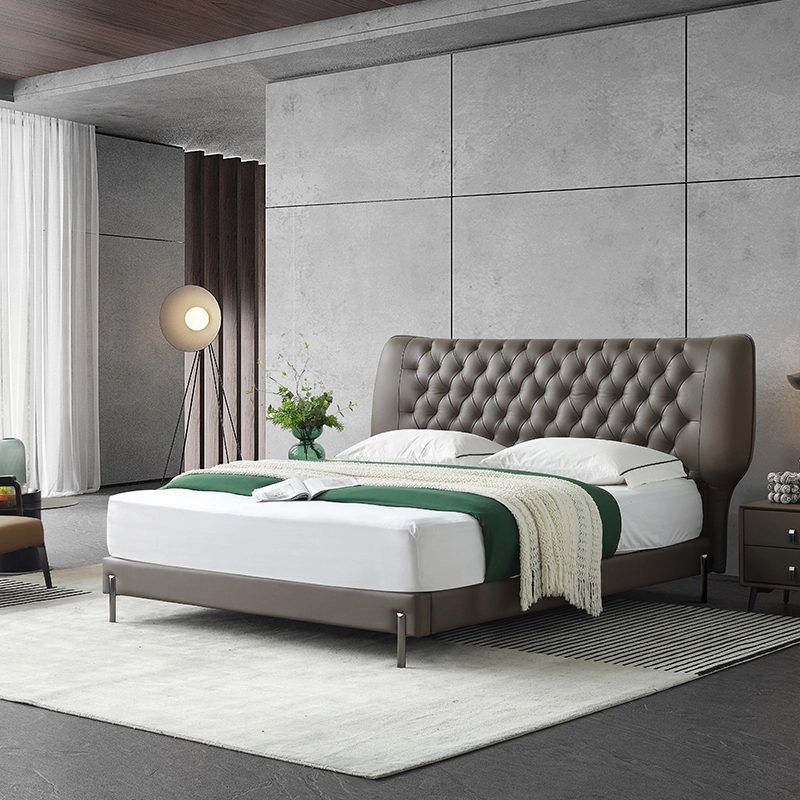 إطار سرير فاخر من الجلد المنجد MP5122ZT تصميم لوح رأس بزر سهل التجميع ودعم قوي وسعر المورد بالجملة 1