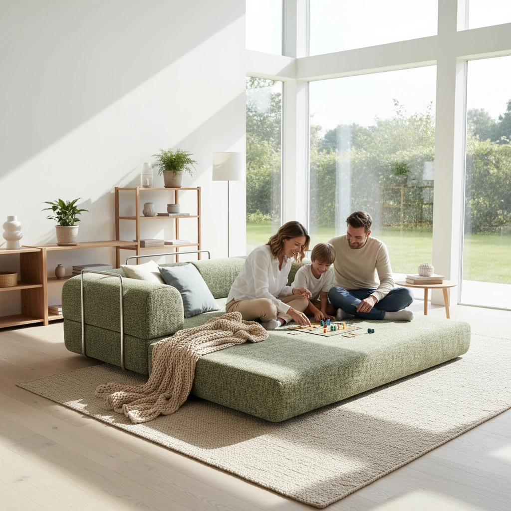 Y6002 أريكة سرير قابلة للطي 4 في 1 مريحة مضغوطة لغرفة المعيشة وغرفة النوم بحجم كينج كوين أريكة نوم أرضية صالة بدون تجميع Fansace 1