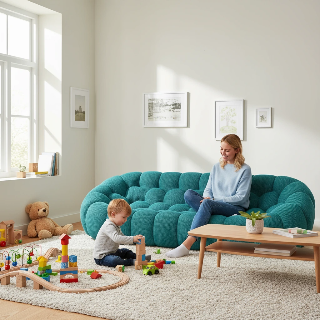 Y6042 Pouf rembourré, canapé bulle, canapé incurvé en tissu mesh moderne, forme nid d&#39;abeille 3D, canapés modernes pour salon (1 place, 2 places, 3 places) 1