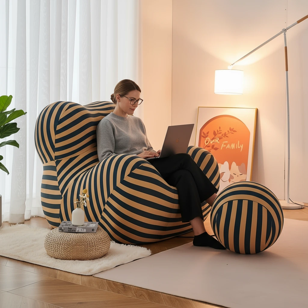 YS6051 Pouf poire moderne et minimaliste sans accoudoirs et canapé de sol confortable avec soutien dorsal. Design raffiné pour salon et chambre. 1