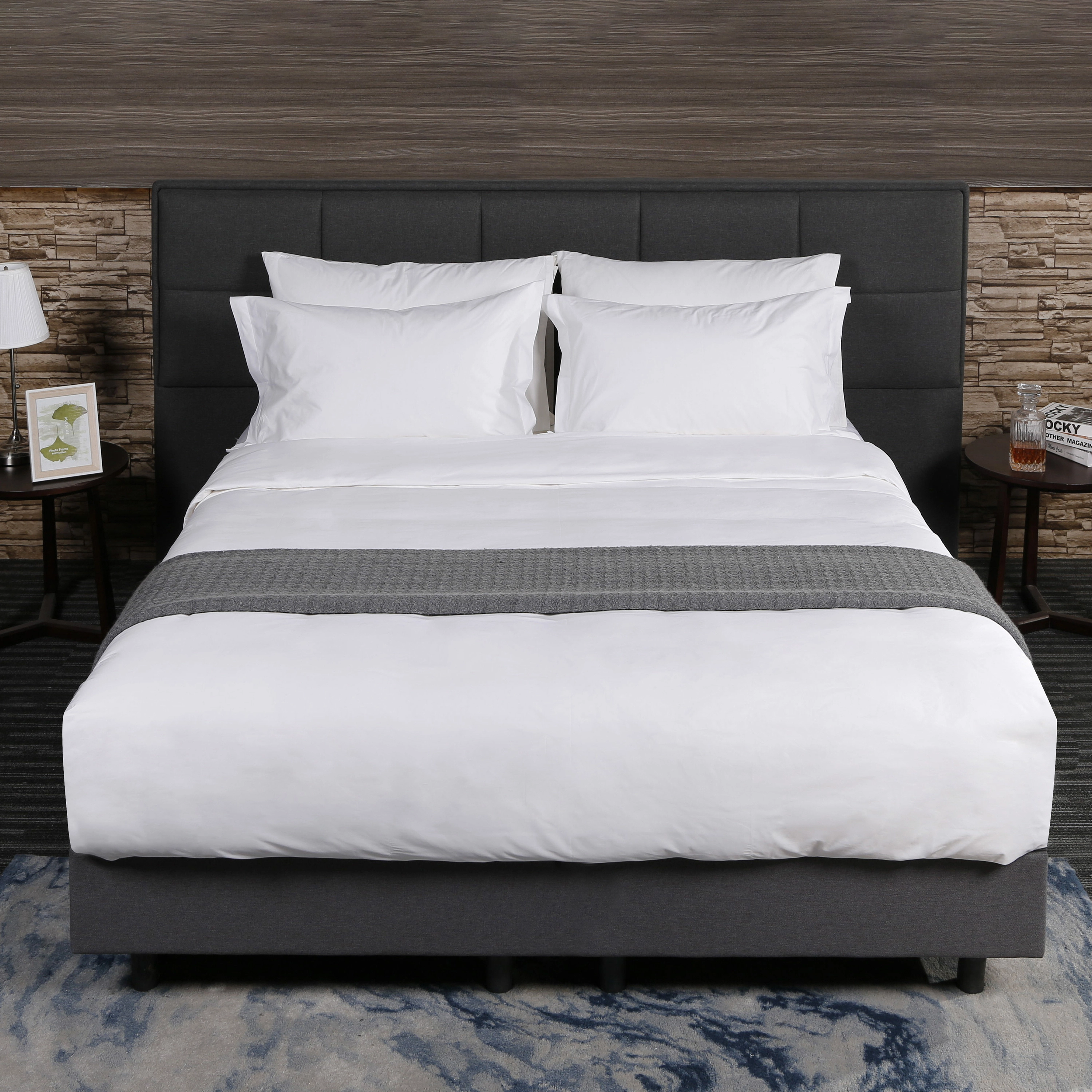 Juego de sábanas de lujo para dormitorio de hotel, color blanco liso, 6080S, 400TC, 100% algodón, personalizado al por mayor y de alta calidad. Fabricado en China. 1