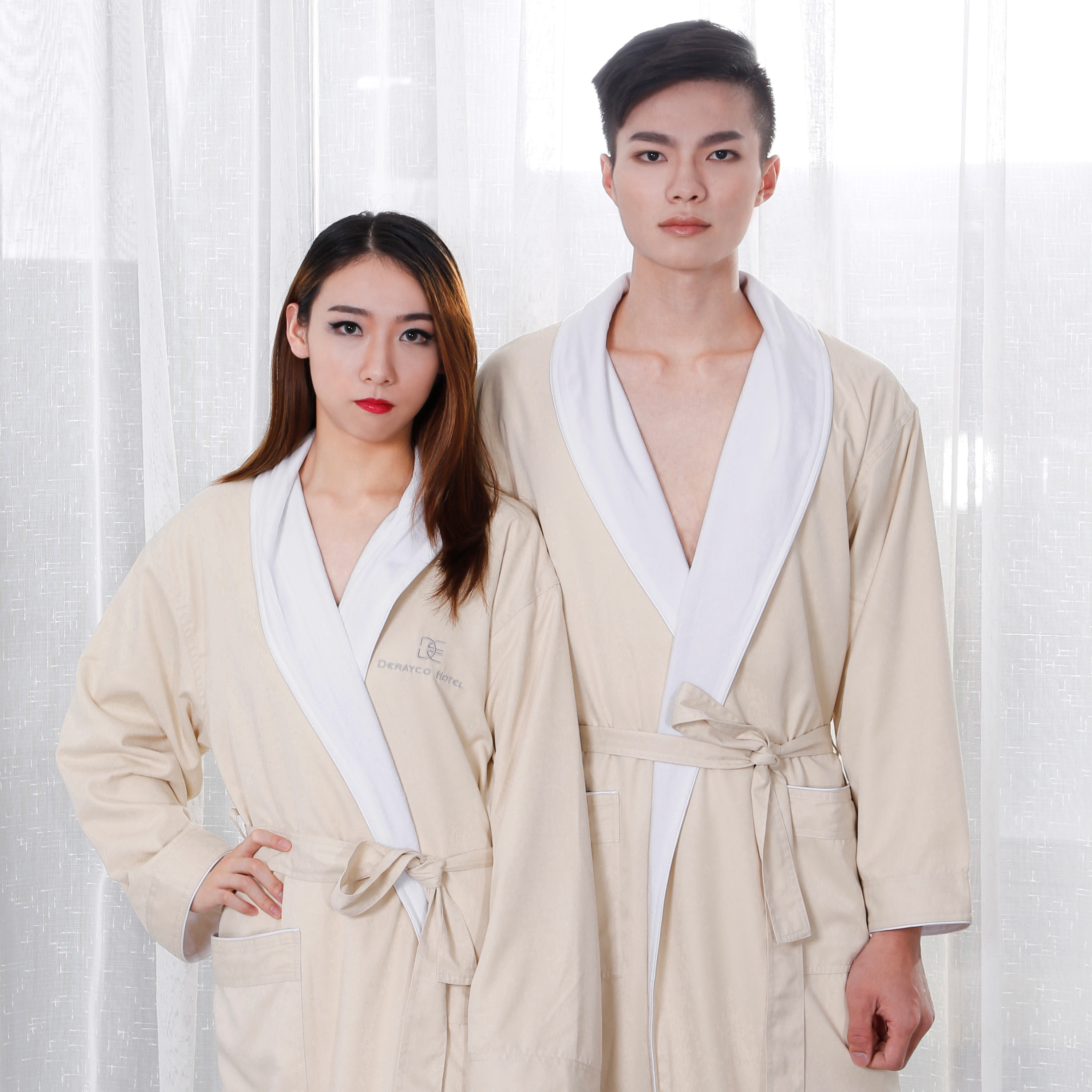 Wholesale Factory 100% Cotton Bathrobe For Hotel Beige/white Derayco Hotel Bath Robe Sweat Steaming Clothes Comfortable & Warm 1