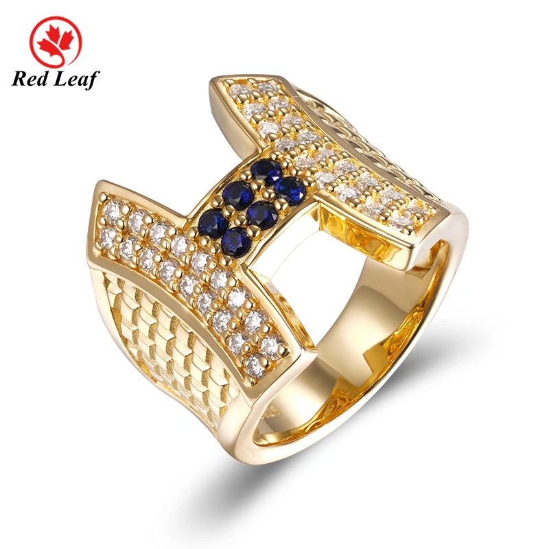 Redleaf personnalisé 925 Silver 18K Gold plaqué Hip Hop Blue Corundum Gemstone Rings 1