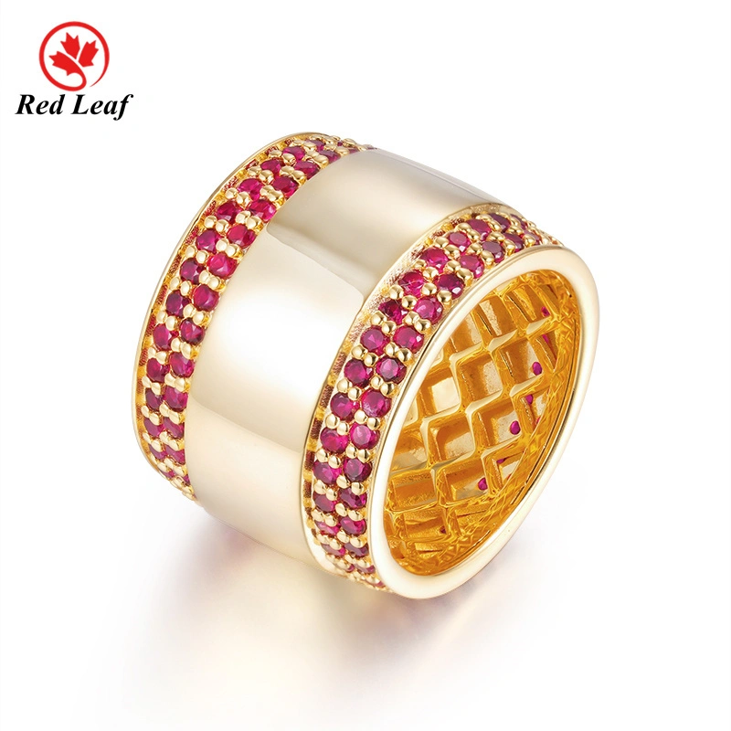 Redleaf Hot Sale مخصصة 925 Silver 18k سحر مطلي بالذهب Hip Hop Red Corundum Rings 1