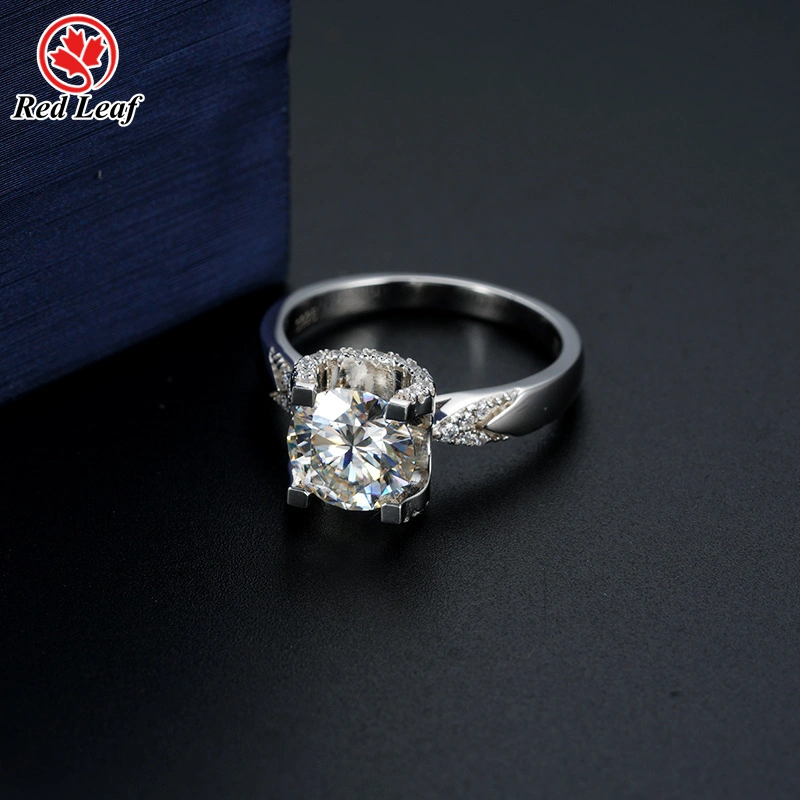 Redleaf 3ct redondo redondo 14k GRA GRA CERTIFICADO Anillo certificado de moissanite Anillo de compromiso personalizado 1