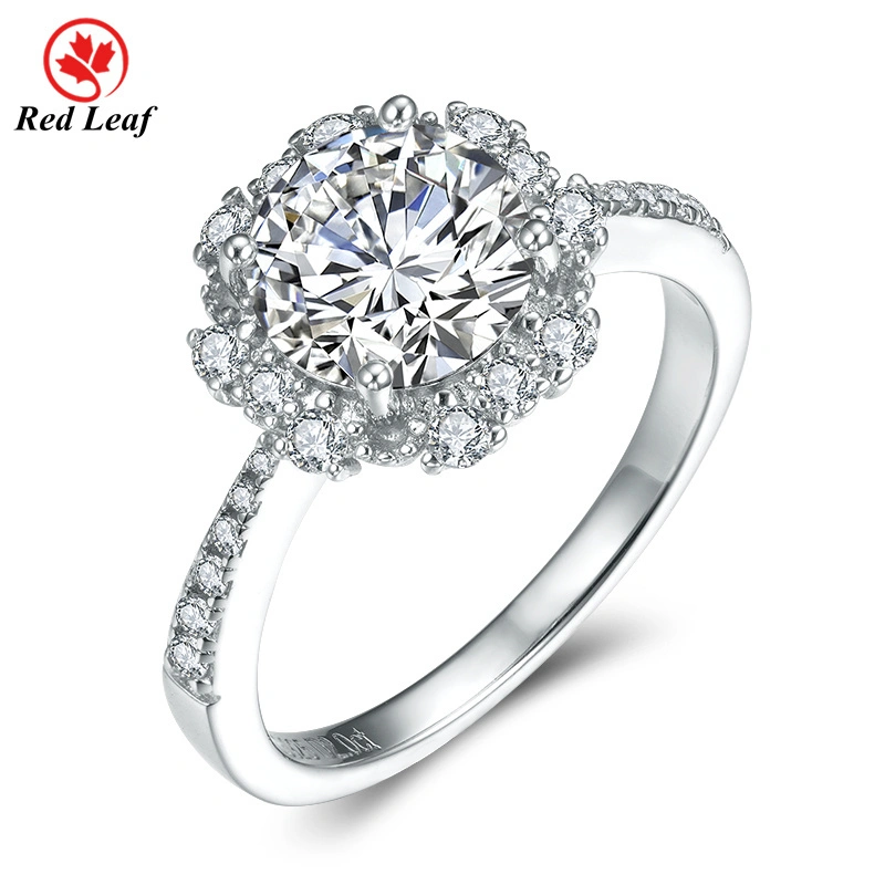 2CT GRA Certifié 14K White Gol Round Cut Moissit Moisanite Anneau de mariage Custom Lab Wield-Redleaf 1