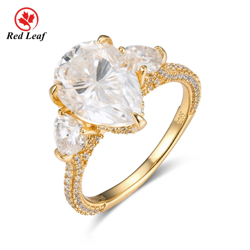 Redleaf 18K Pear Cut D VVS1 MOISSANITE RING GRA CERTIFICADO Laboratorio personalizado Anillos de compromiso cultivados 1