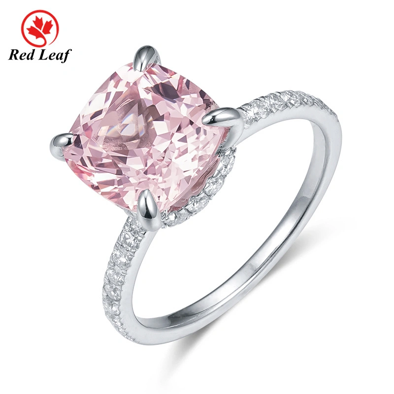 Redleaf 3ct 18k Cojín de oro blanco Laboratorio rosa Laborador de zafiro cultivado anillo de compromiso de boda 1