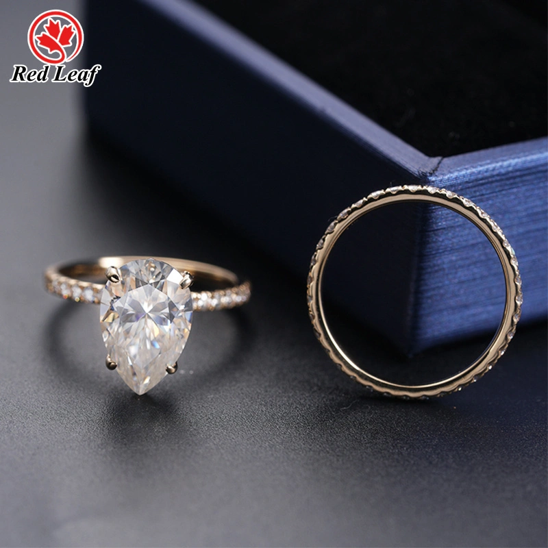 Redleaf GRA zertifiziert 14K Gelbgold Ehering D VVS PEAR CUT MOISSANITE Paar Ring Custom Lab Made Schmuck 1