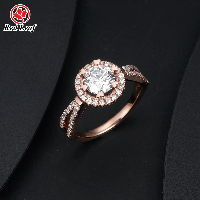 Corte redondo de oro rosa de 14k D VVS Lab Diamond Ring Custom Lab de Diamante Grown Diamond Rings-Redleaf 1