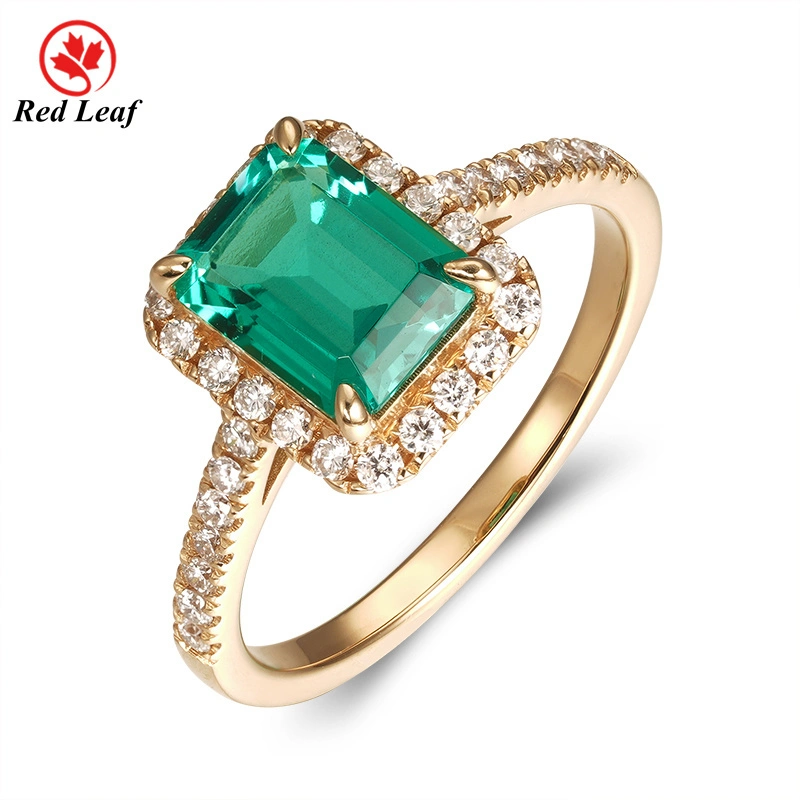 Redleaf -Anpassung Emerald Cut 7*9mm 18k Gelbgold Labor Emerald Ehering angebaut 1